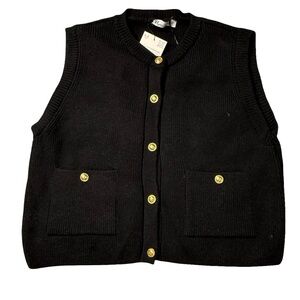 Zara Black Knit Vest with Gold Buttons Size L NWT